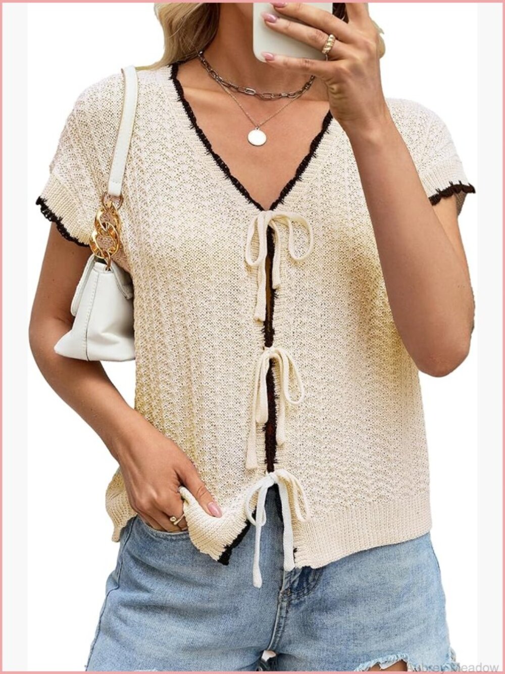 Sleeveless Cable Knit V-Neck Tie Front Sweater Vest Top